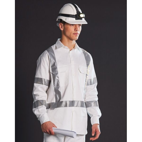 Mens White Safety Shirt with X Back Biomotion Tape Configuration Thumbnail