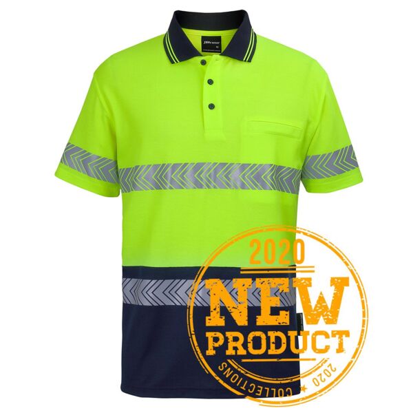 HI VIS (D+N) COTTON BACK S/S SEGMENTED TAPE POLO Thumbnail