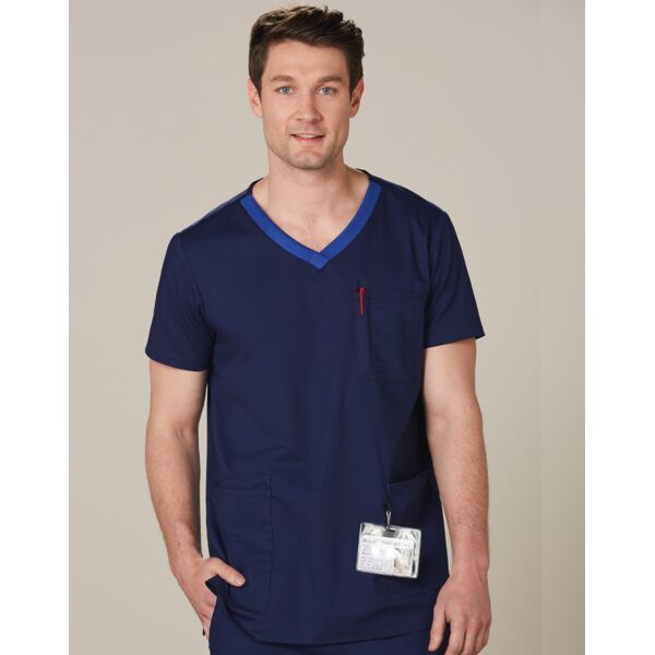 MENS V-NECK CONTRAST TRIM SCRUB TOP Thumbnail